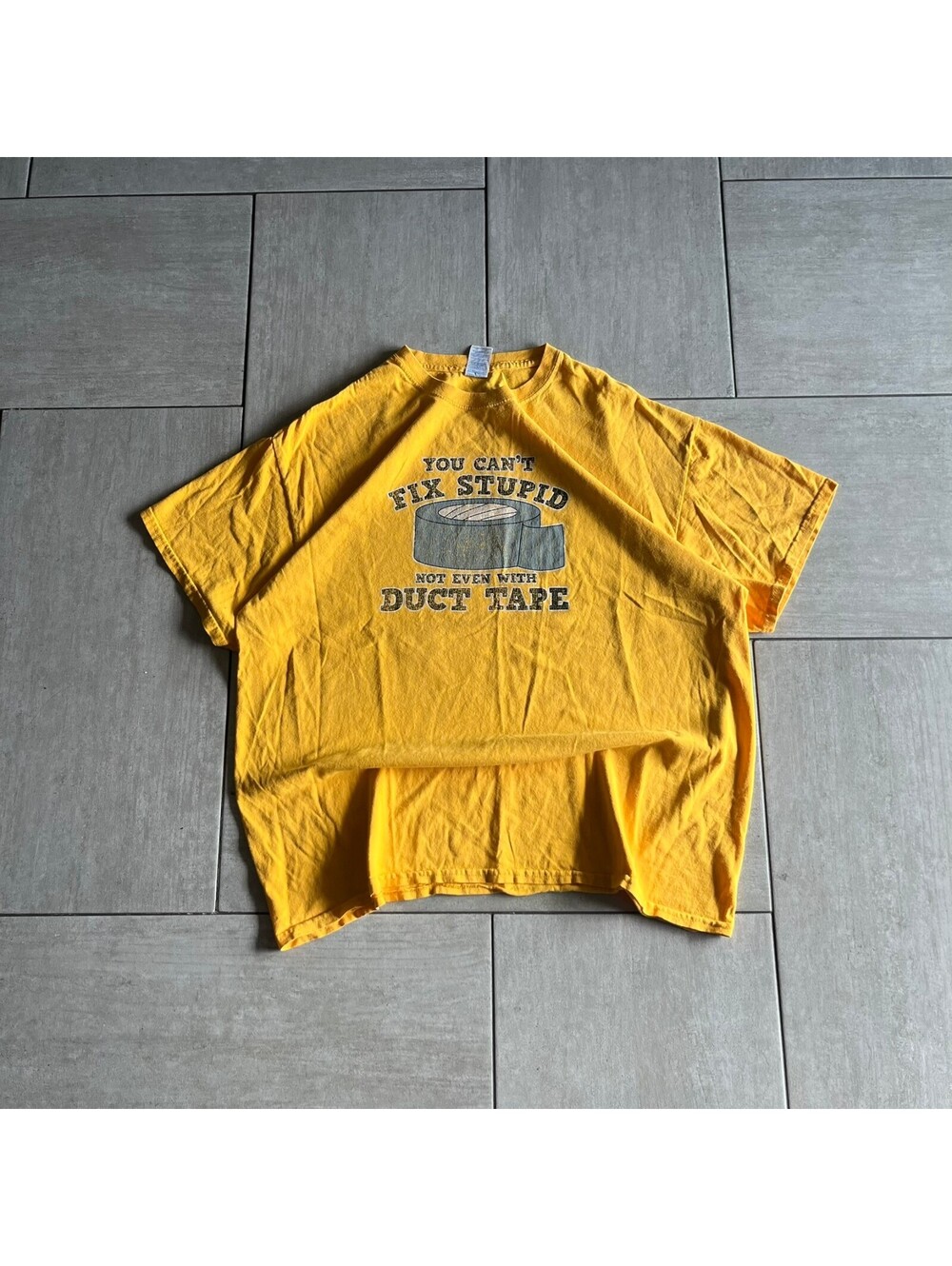 Gildan Yellow Graphic T-Shirt XL You Can't Fix Stupid Duct Tape